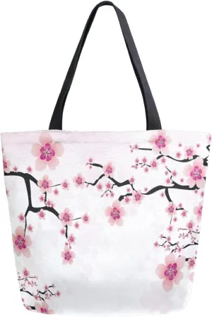 Naanle Floral Flower Canvas Tote Bag - Large Women's Casual Shoulder Handbag, Japanese Cherry Blossom Reusable Multipurpose Heavy Duty Shopping Grocery Cotton Bag for Outdoors