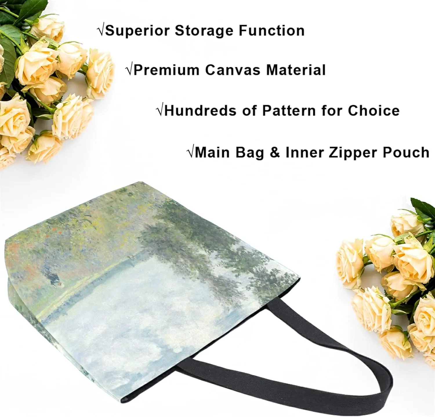 Naanle Oil Painting Monet Canvas Tote Bag Poppy Fields Near Argenteuil Claude Large Women Casual Shoulder Bag Handbag Reusable Multipurpose Heavy Duty Shopping Grocery Cotton Bag for Outdoors