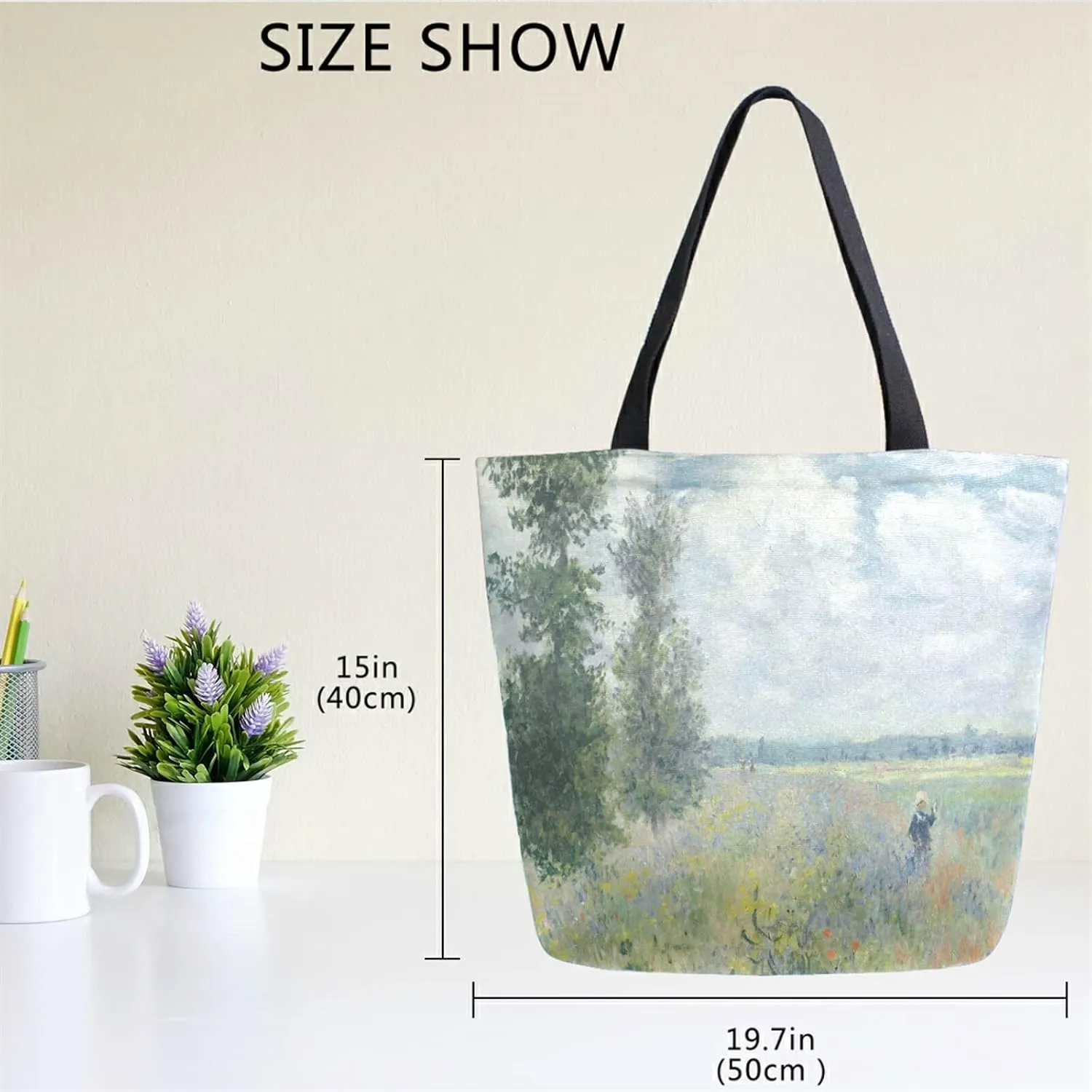 Naanle Oil Painting Monet Canvas Tote Bag Poppy Fields Near Argenteuil Claude Large Women Casual Shoulder Bag Handbag Reusable Multipurpose Heavy Duty Shopping Grocery Cotton Bag for Outdoors