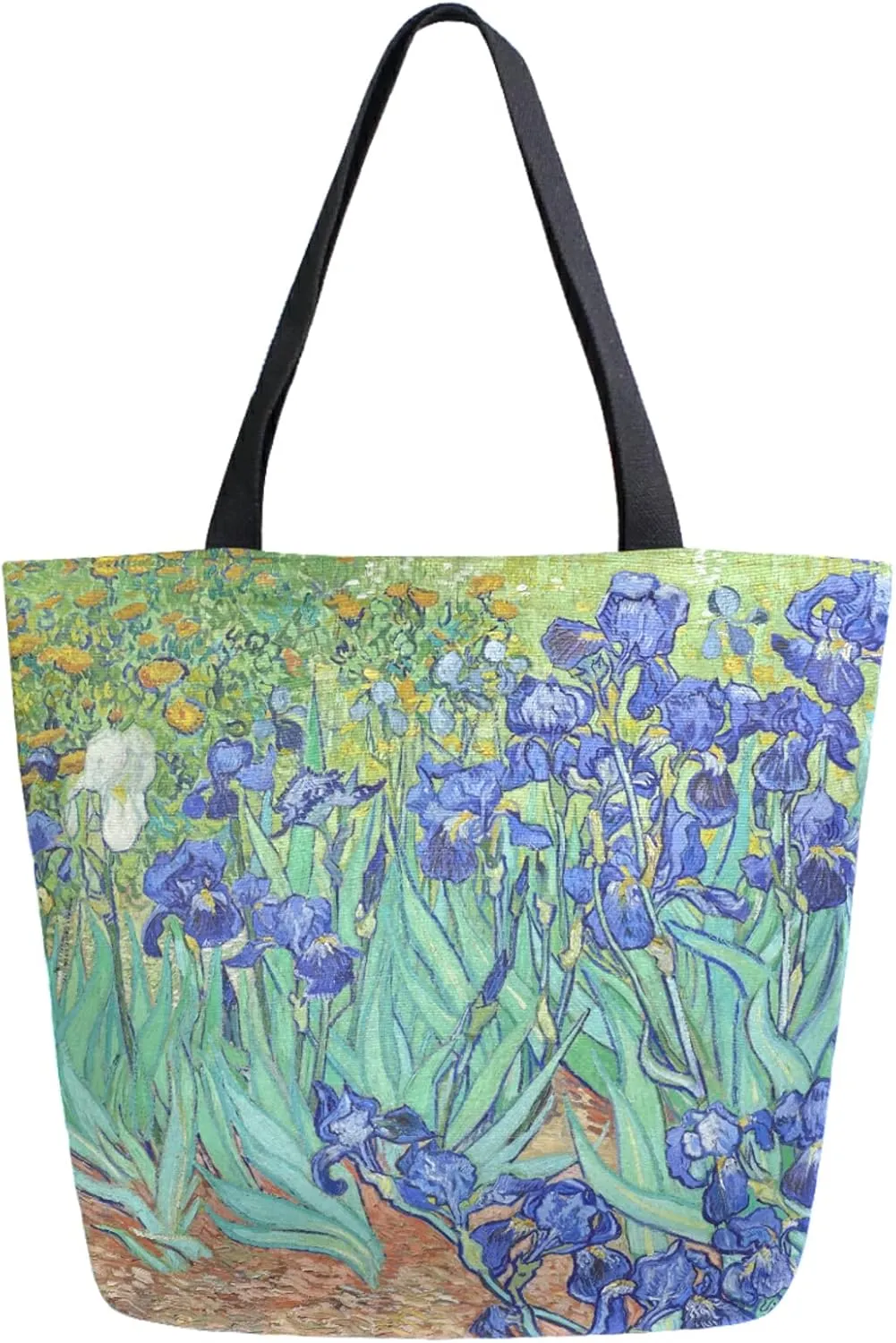 Naanle Oil Painting Van Gogh Canvas Tote Bag Irises Large Women Casual Shoulder Bag Handbag Reusable Multipurpose Heavy Duty Shopping Grocery Cotton Bag for Outdoors