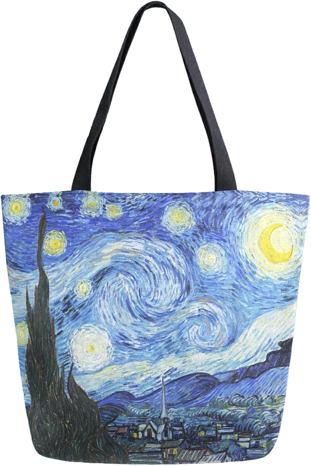 Naanle Oil Painting Van Gogh Canvas Tote Bag The Starry Night Large Women Casual Shoulder Bag Handbag Reusable Multipurpose Heavy Duty Shopping Grocery Cotton Bag for Outdoors