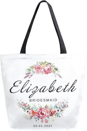 Naanle Personalized Wedding Canvas Tote Bag - Large Women's Casual Shoulder Handbag - Customized Floral Reusable Cotton Bag Gift for Bride