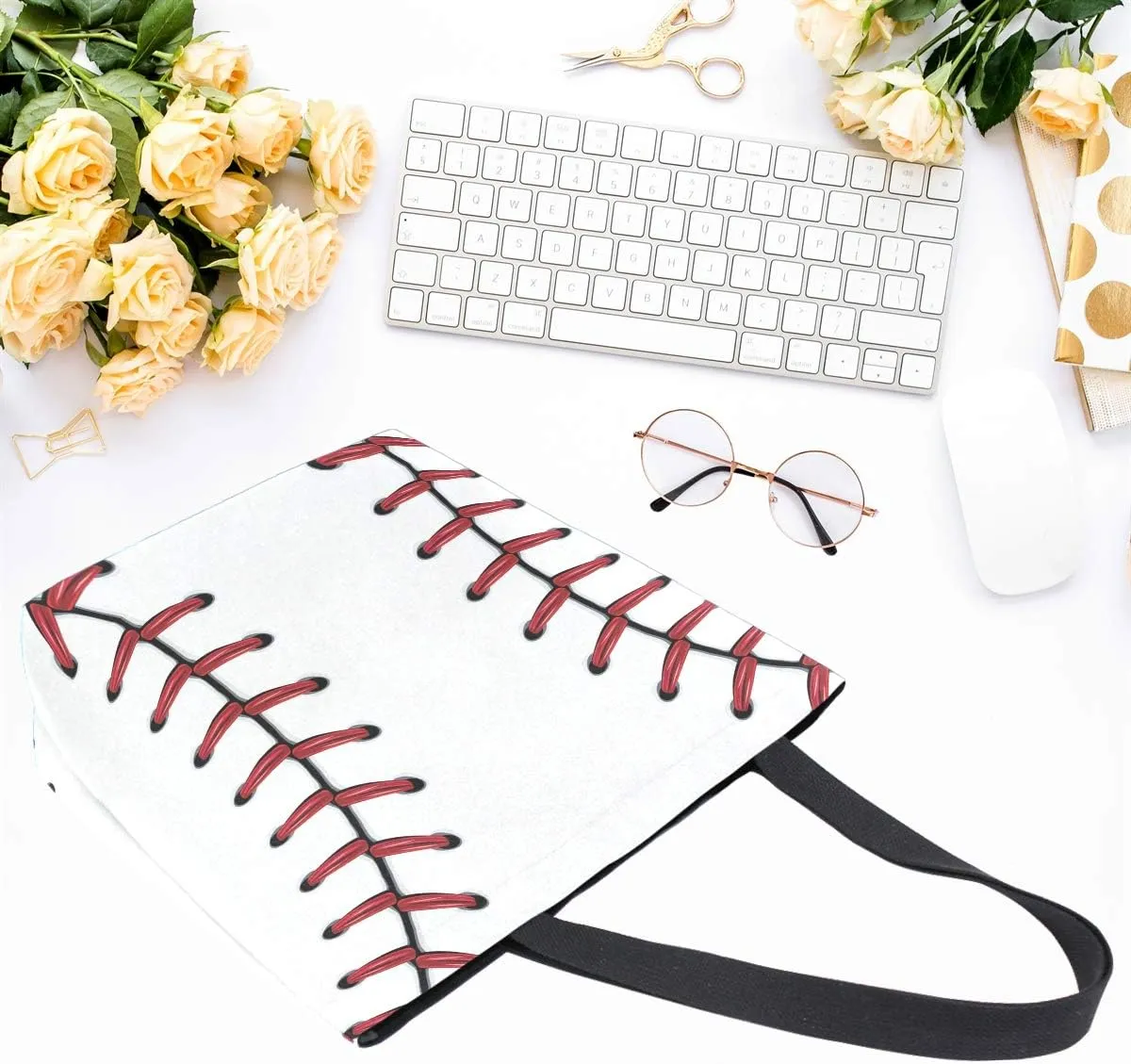 Naanle Sport Baseball Canvas Tote Bag Large Women Casual Shoulder Bag Handbag, Softball Baseball Lace Reusable Multipurpose Heavy Duty Shopping Grocery Cotton Bag for Outdoors.