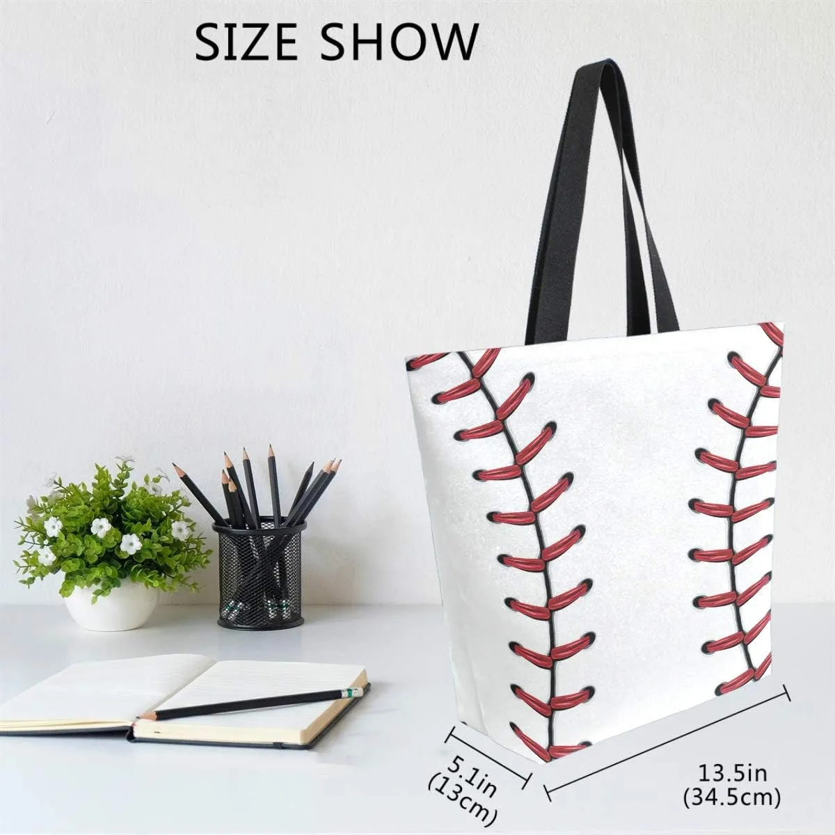 Naanle Sport Baseball Canvas Tote Bag Large Women Casual Shoulder Bag Handbag, Softball Baseball Lace Reusable Multipurpose Heavy Duty Shopping Grocery Cotton Bag for Outdoors.