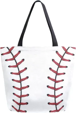 Naanle Sport Baseball Canvas Tote Bag Large Women Casual Shoulder Bag Handbag, Softball Baseball Lace Reusable Multipurpose Heavy Duty Shopping Grocery Cotton Bag for Outdoors.