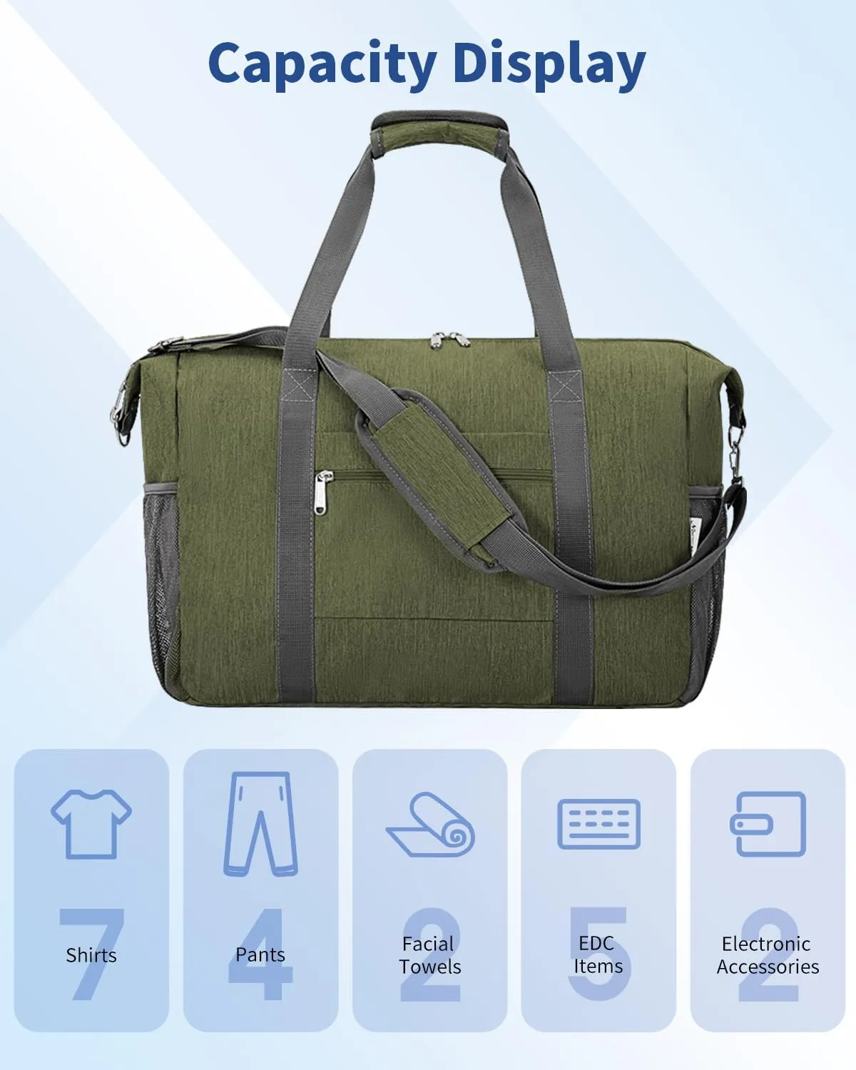 Narwey 18x14x8 Inches Travel Bag Spirit Airlines Frontier Personal Item Bag, Travel Duffel With Wet Pocket Carry on Bag for Airplane Underseat Duffle Overnight for Women and Men (Army Green)