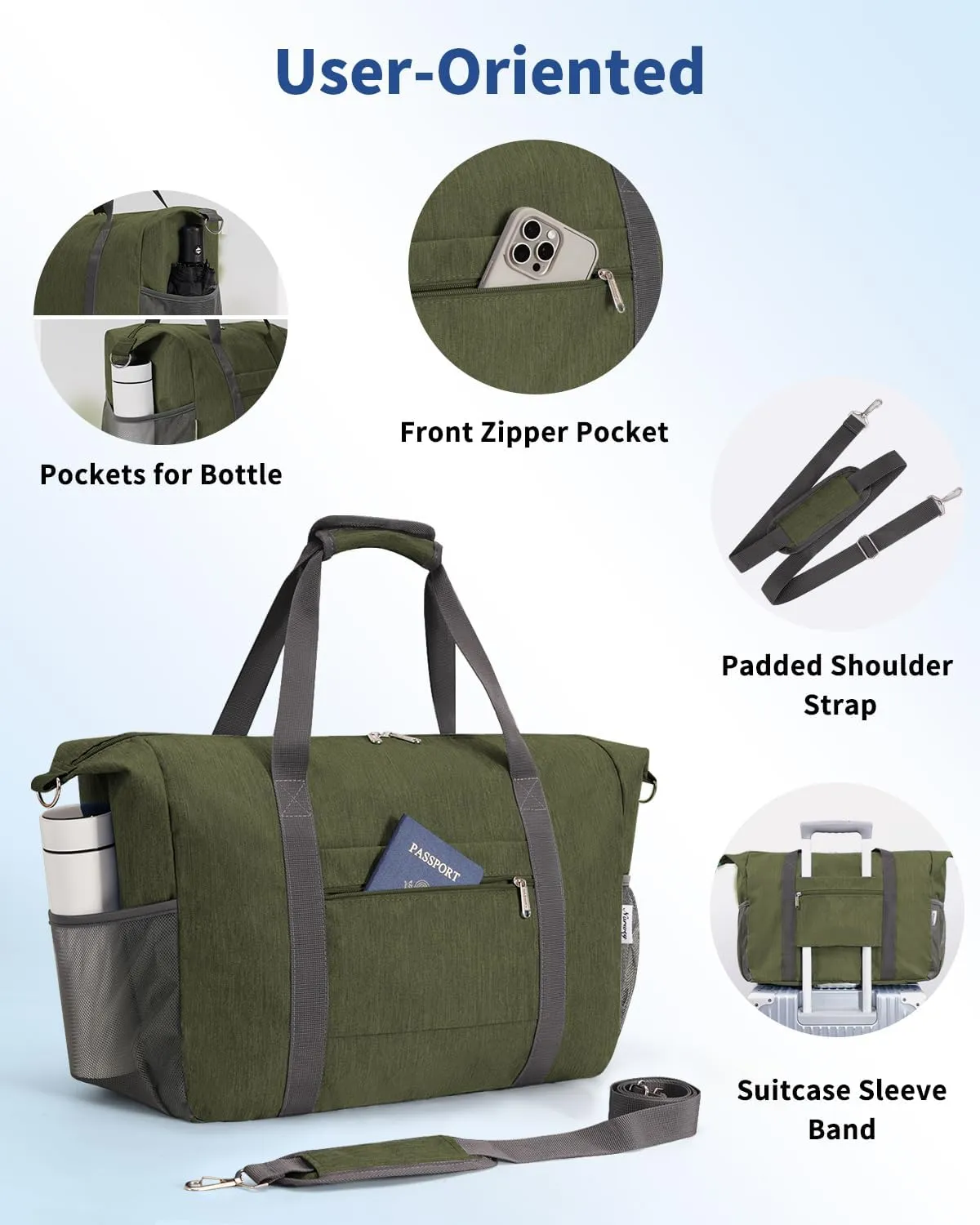 Narwey 18x14x8 Inches Travel Bag Spirit Airlines Frontier Personal Item Bag, Travel Duffel With Wet Pocket Carry on Bag for Airplane Underseat Duffle Overnight for Women and Men (Army Green)
