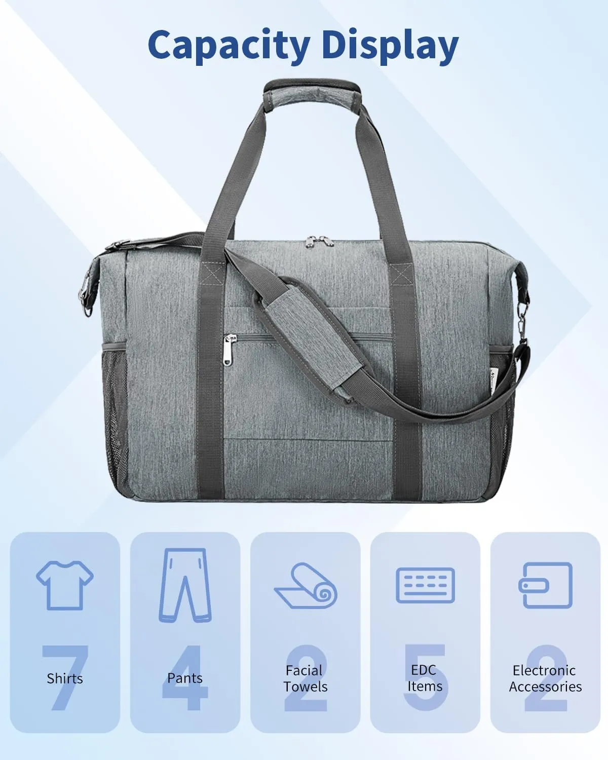 Narwey 18x14x8 Inches Travel Bag Spirit Airlines Frontier Personal Item Bag, Travel Duffel With Wet Pocket Carry on Bag for Airplane Underseat Duffle Overnight for Women and Men (Grey)