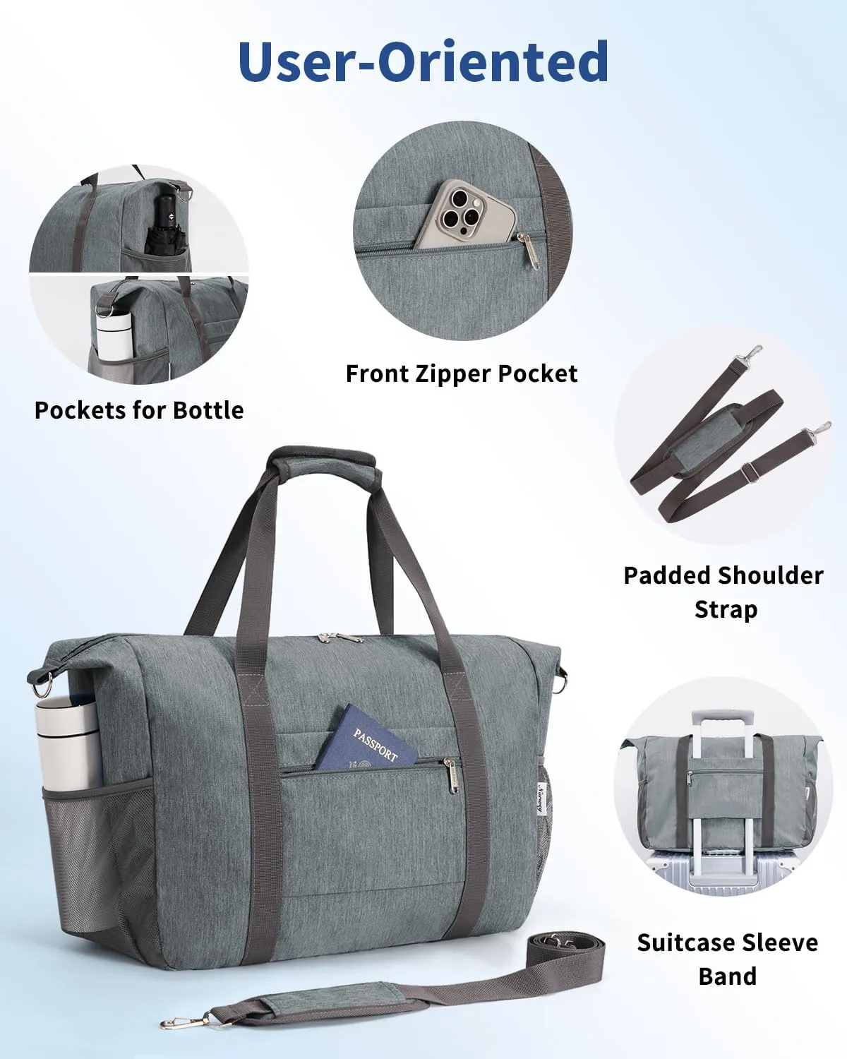 Narwey 18x14x8 Inches Travel Bag Spirit Airlines Frontier Personal Item Bag, Travel Duffel With Wet Pocket Carry on Bag for Airplane Underseat Duffle Overnight for Women and Men (Grey)