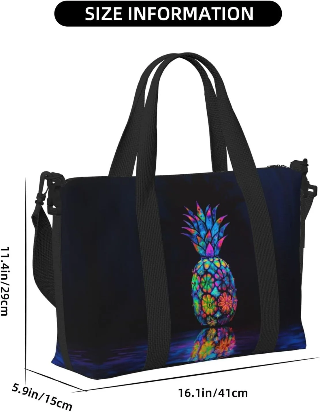 neon colors flower pineapple print Travel Duffel Bag, Sports Tote Gym Bag, Swim Pool Bag Large Shoulder Tote Bag for Beach Weekender, 202-406-121