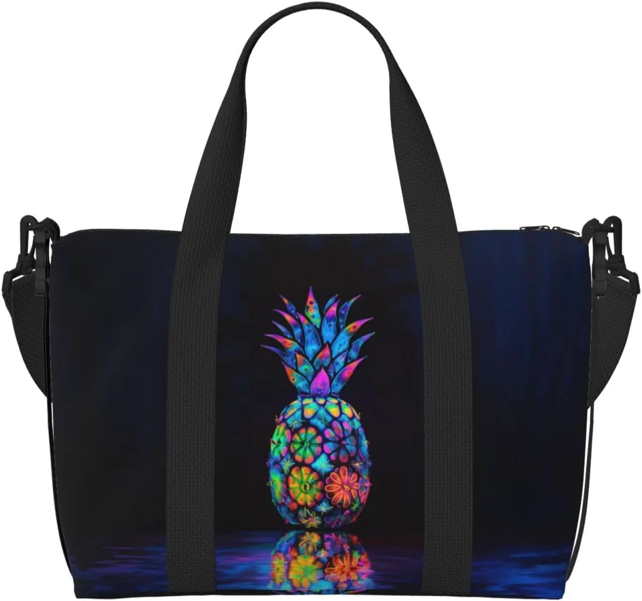 neon colors flower pineapple print Travel Duffel Bag, Sports Tote Gym Bag, Swim Pool Bag Large Shoulder Tote Bag for Beach Weekender, 202-406-121