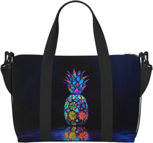 neon colors flower pineapple print Travel Duffel Bag, Sports Tote Gym Bag, Swim Pool Bag Large Shoulder Tote Bag for Beach Weekender, 202-406-121