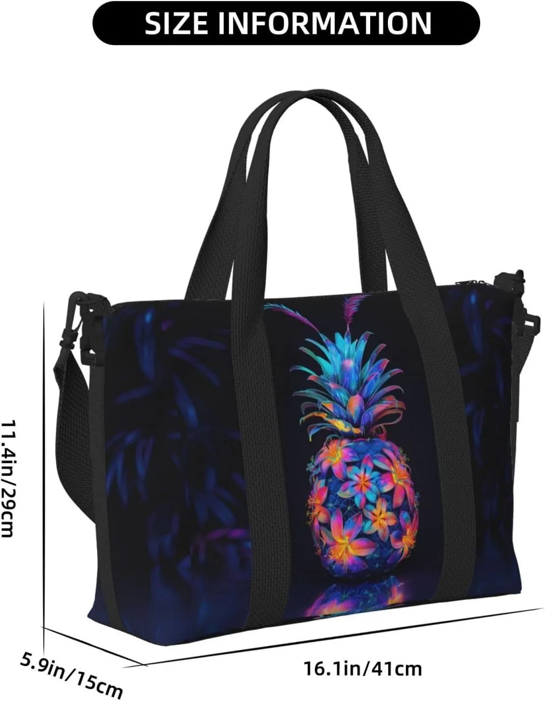 neon colors pineapple print Travel Duffel Bag, Sports Tote Gym Bag, Swim Pool Bag Large Shoulder Tote Bag for Beach Weekender