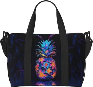neon colors pineapple print Travel Duffel Bag, Sports Tote Gym Bag, Swim Pool Bag Large Shoulder Tote Bag for Beach Weekender