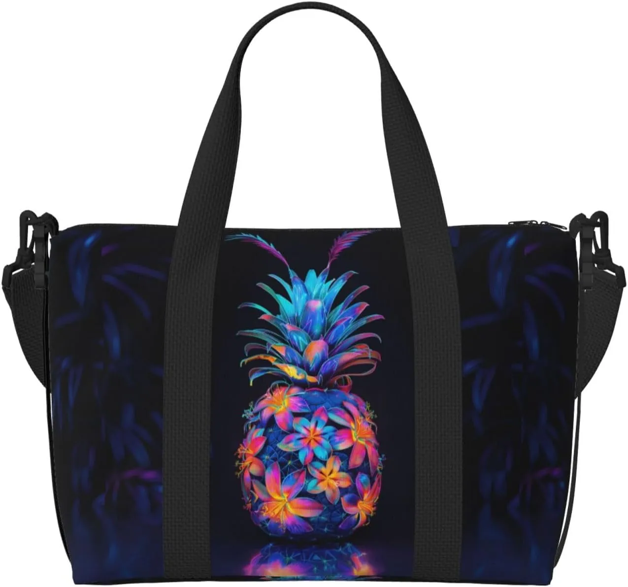 neon colors pineapple print Travel Duffel Bag, Sports Tote Gym Bag, Swim Pool Bag Large Shoulder Tote Bag for Beach Weekender