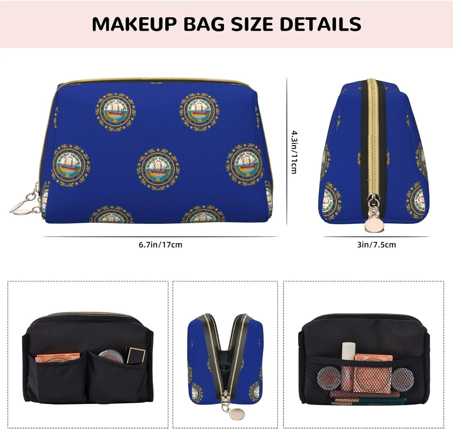 New Hampshire State Flag Toiletry Travel Bag, Portable Cosmetic Organizer For Women, On-The-Go
