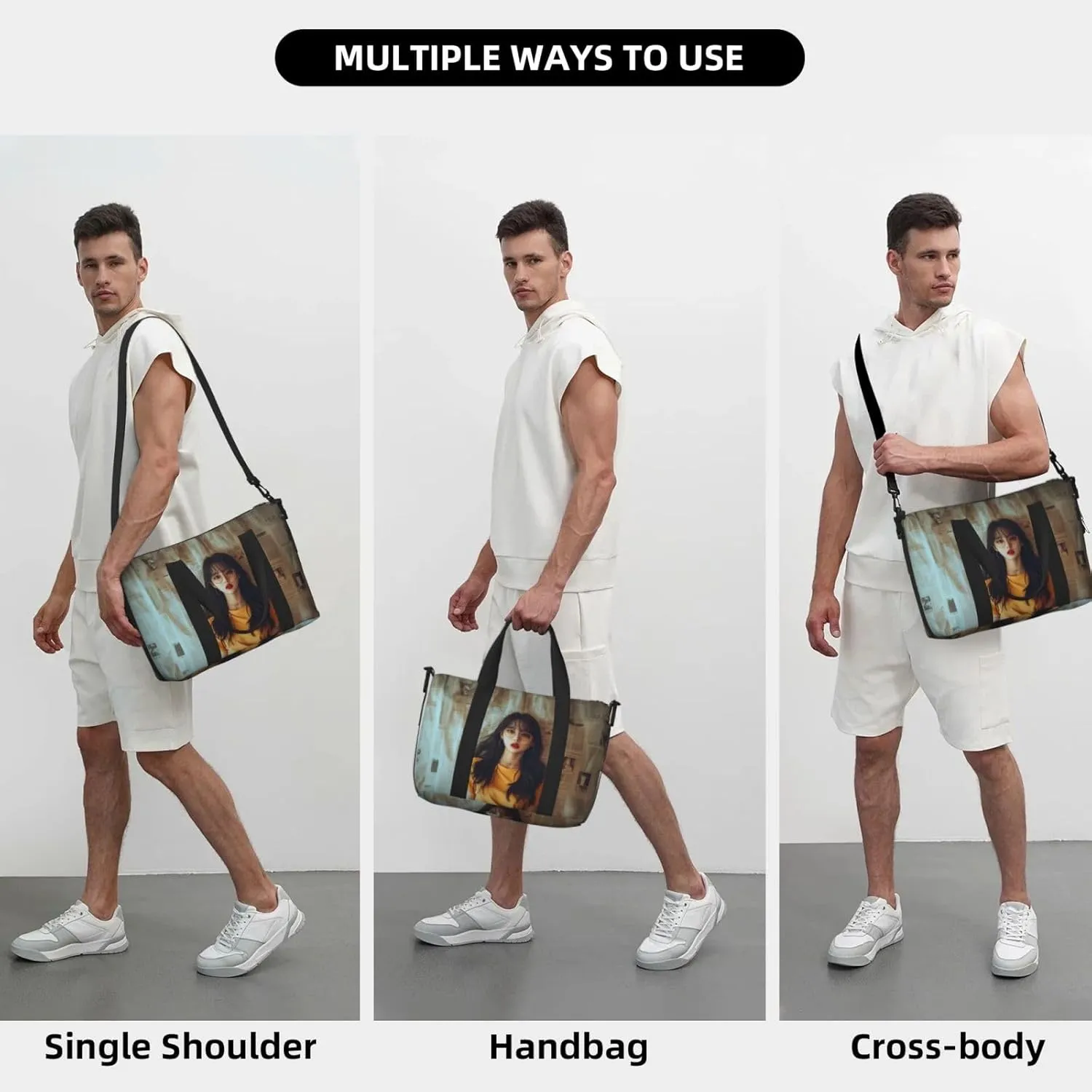newspaper women print Travel Duffel Bag, Sports Tote Gym Bag, Swim Pool Bag Large Shoulder Tote Bag for Beach Weekender