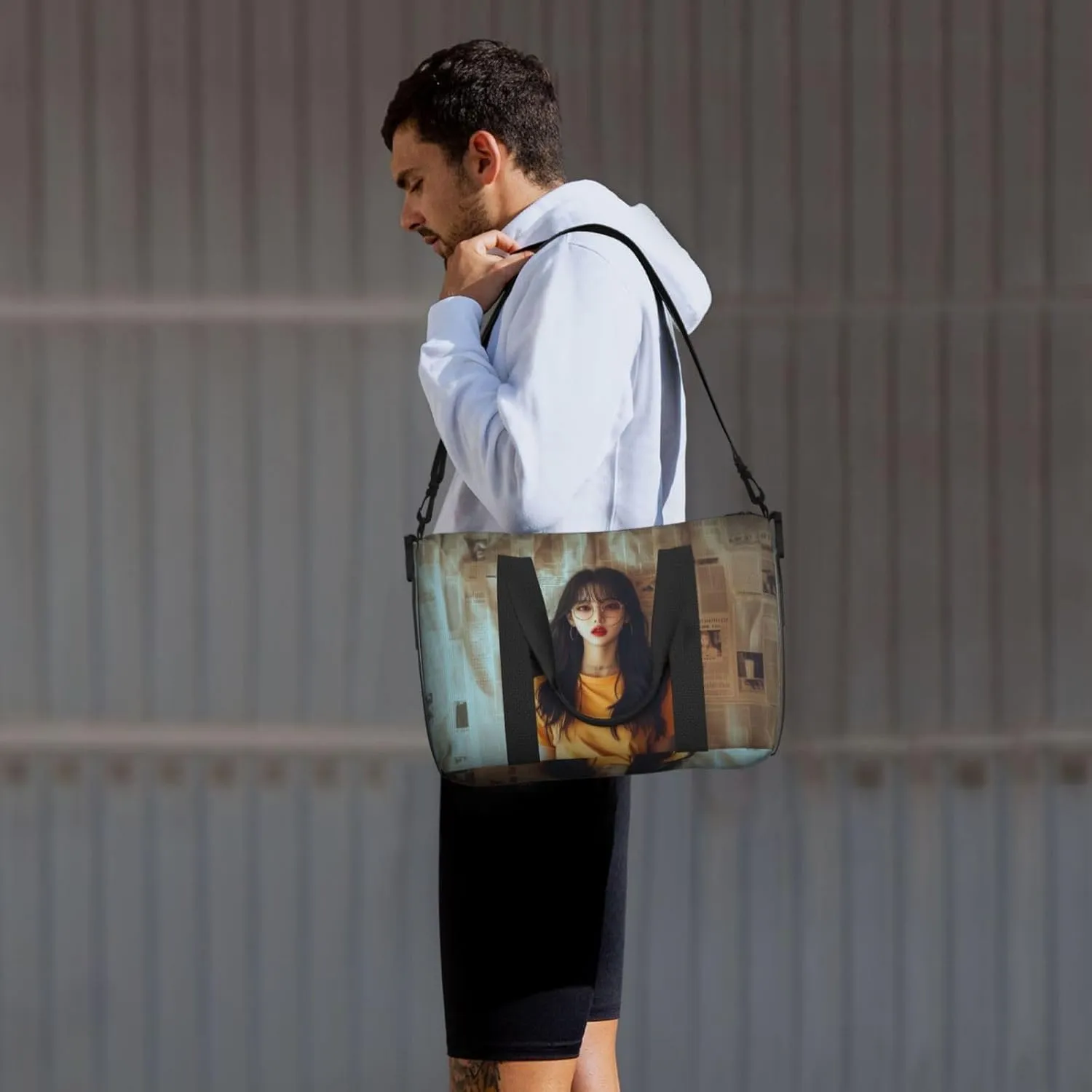 newspaper women print Travel Duffel Bag, Sports Tote Gym Bag, Swim Pool Bag Large Shoulder Tote Bag for Beach Weekender