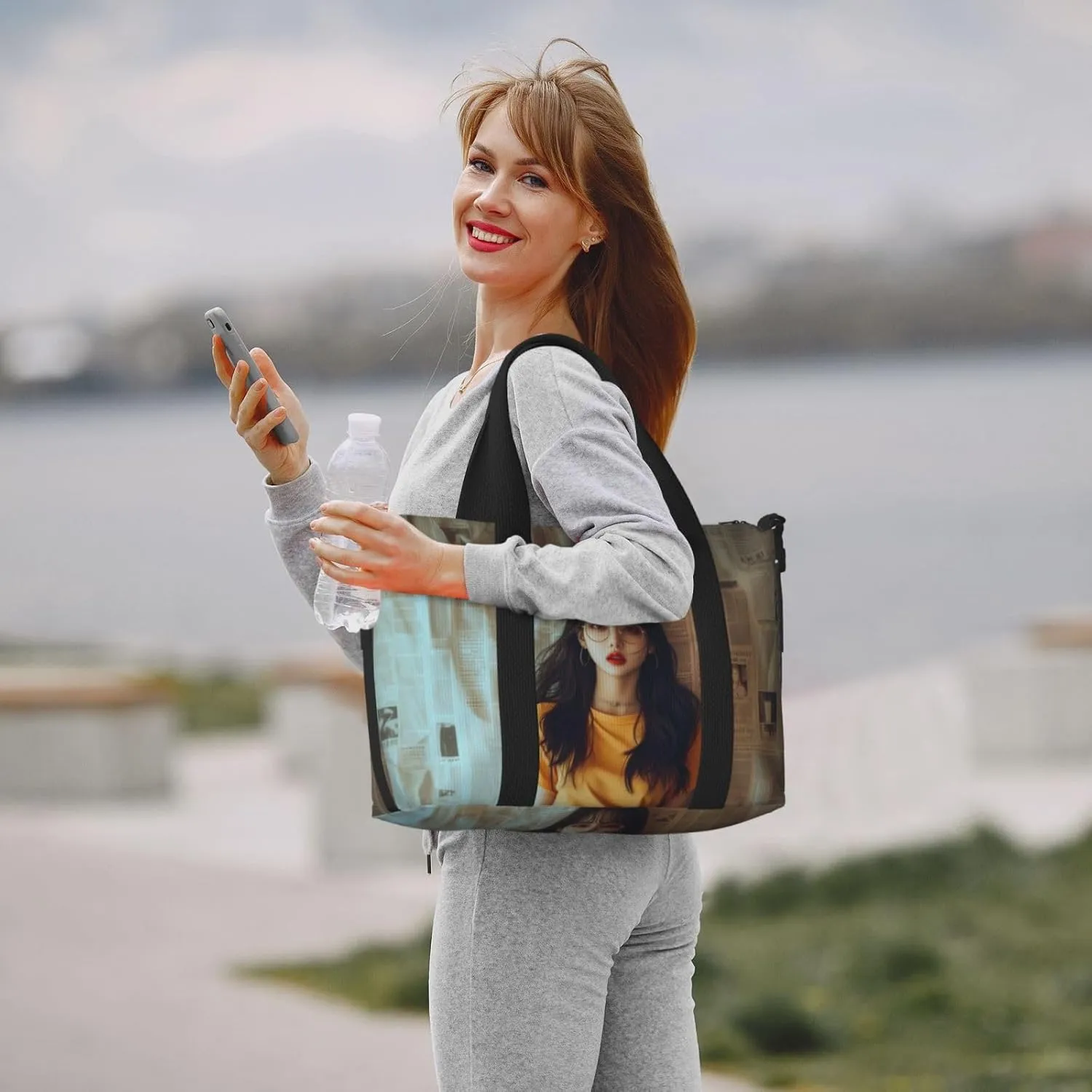 newspaper women print Travel Duffel Bag, Sports Tote Gym Bag, Swim Pool Bag Large Shoulder Tote Bag for Beach Weekender