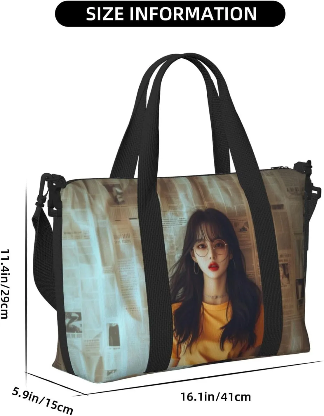 newspaper women print Travel Duffel Bag, Sports Tote Gym Bag, Swim Pool Bag Large Shoulder Tote Bag for Beach Weekender