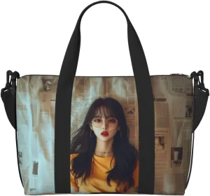 newspaper women print Travel Duffel Bag, Sports Tote Gym Bag, Swim Pool Bag Large Shoulder Tote Bag for Beach Weekender