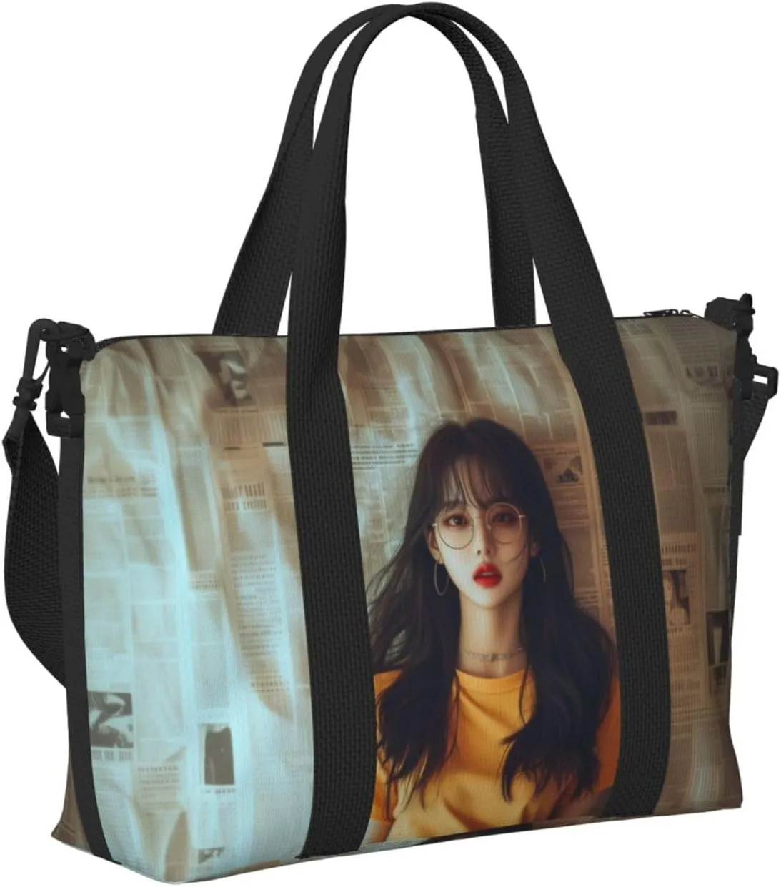 newspaper women print Travel Duffel Bag, Sports Tote Gym Bag, Swim Pool Bag Large Shoulder Tote Bag for Beach Weekender