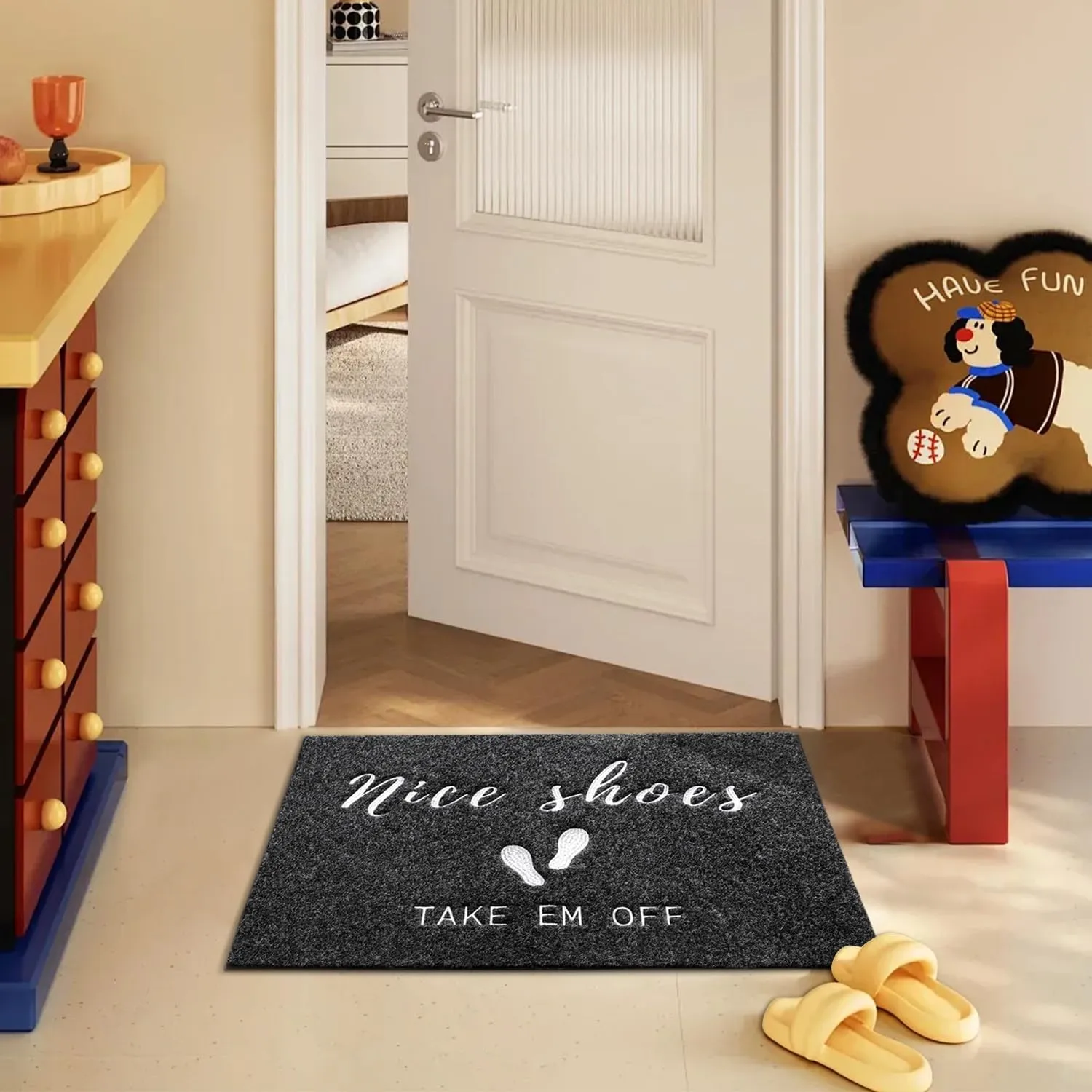 Nice Shoes Take Off Doormat Non Slip Outdoor Indoor Welcome Mat Super Absorb Mud Easy to Clean Front Door Home Mats for Entrance,Patio,High Traffic Areas Grey
