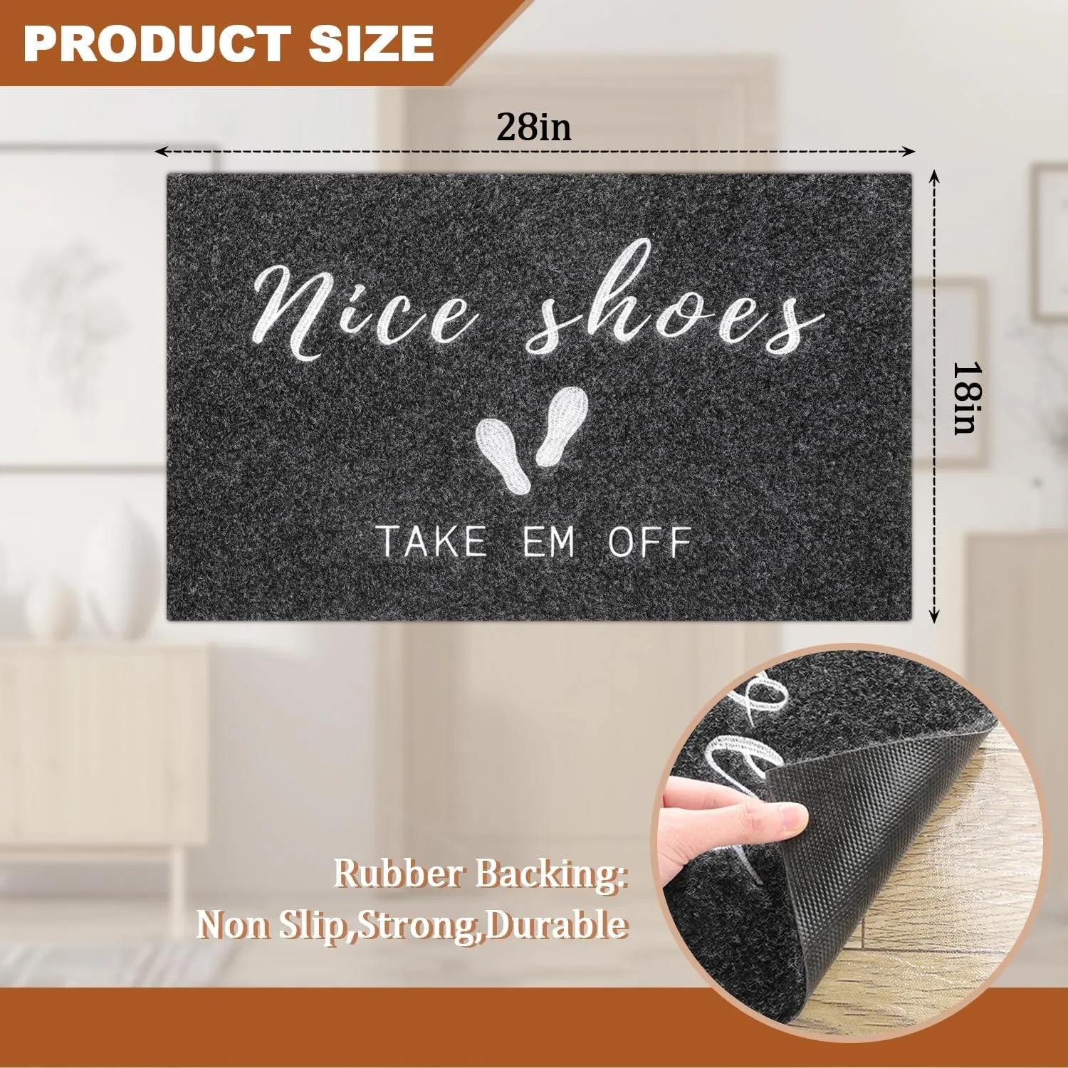 Nice Shoes Take Off Doormat Non Slip Outdoor Indoor Welcome Mat Super Absorb Mud Easy to Clean Front Door Home Mats for Entrance,Patio,High Traffic Areas Grey