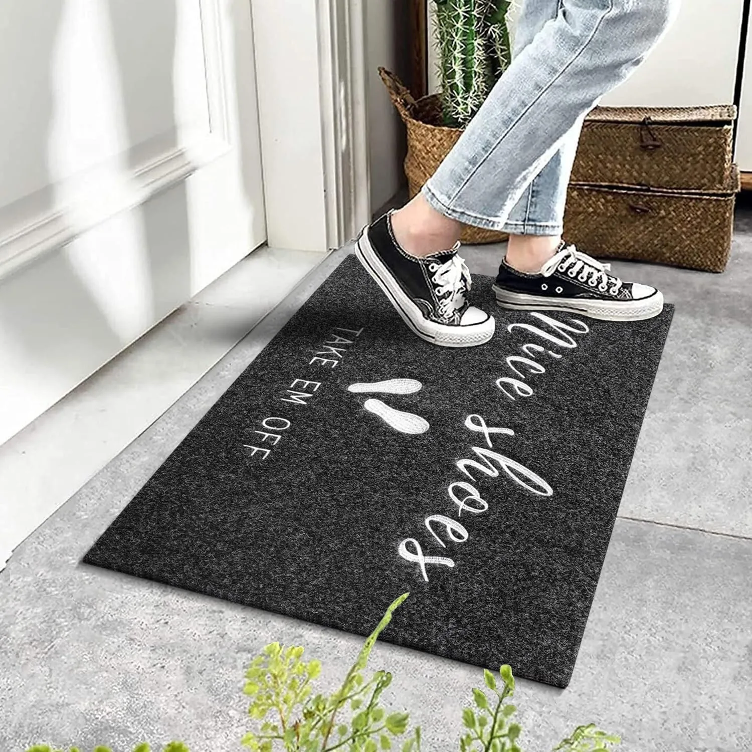 Nice Shoes Take Off Doormat Non Slip Outdoor Indoor Welcome Mat Super Absorb Mud Easy to Clean Front Door Home Mats for Entrance,Patio,High Traffic Areas Grey