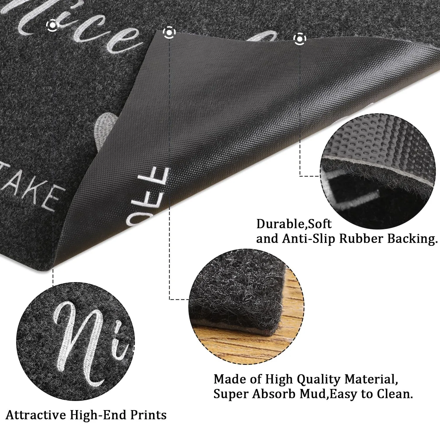 Nice Shoes Take Off Doormat Non Slip Outdoor Indoor Welcome Mat Super Absorb Mud Easy to Clean Front Door Home Mats for Entrance,Patio,High Traffic Areas Grey