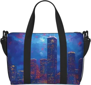 night skyline Houston print Travel Duffel Bag, Sports Tote Gym Bag, Swim Pool Bag Large Shoulder Tote Bag for Beach Weekender