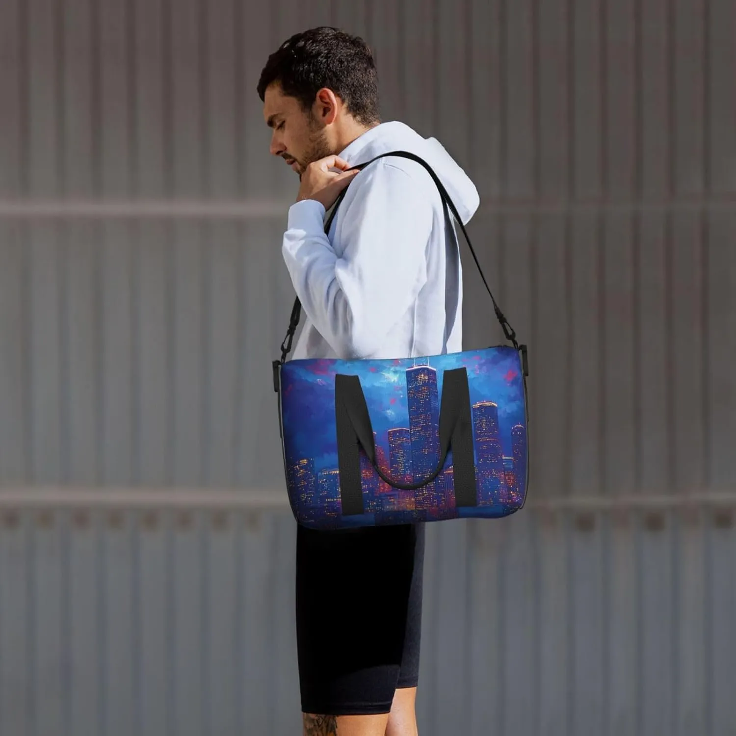 night skyline Houston print Travel Duffel Bag, Sports Tote Gym Bag, Swim Pool Bag Large Shoulder Tote Bag for Beach Weekender