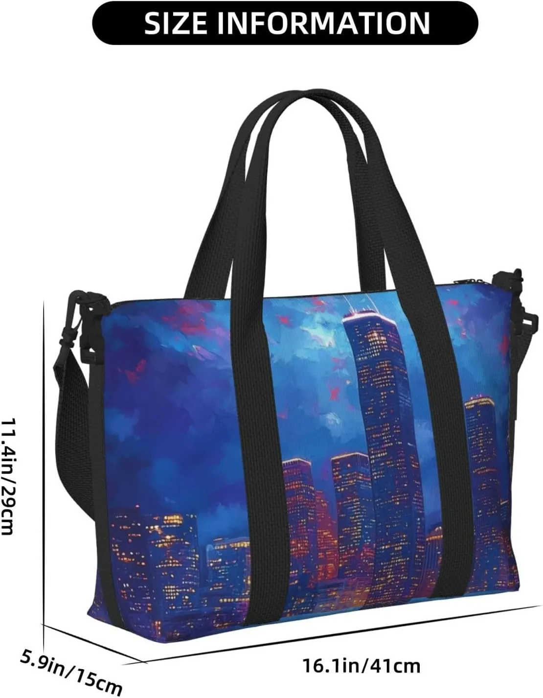 night skyline Houston print Travel Duffel Bag, Sports Tote Gym Bag, Swim Pool Bag Large Shoulder Tote Bag for Beach Weekender