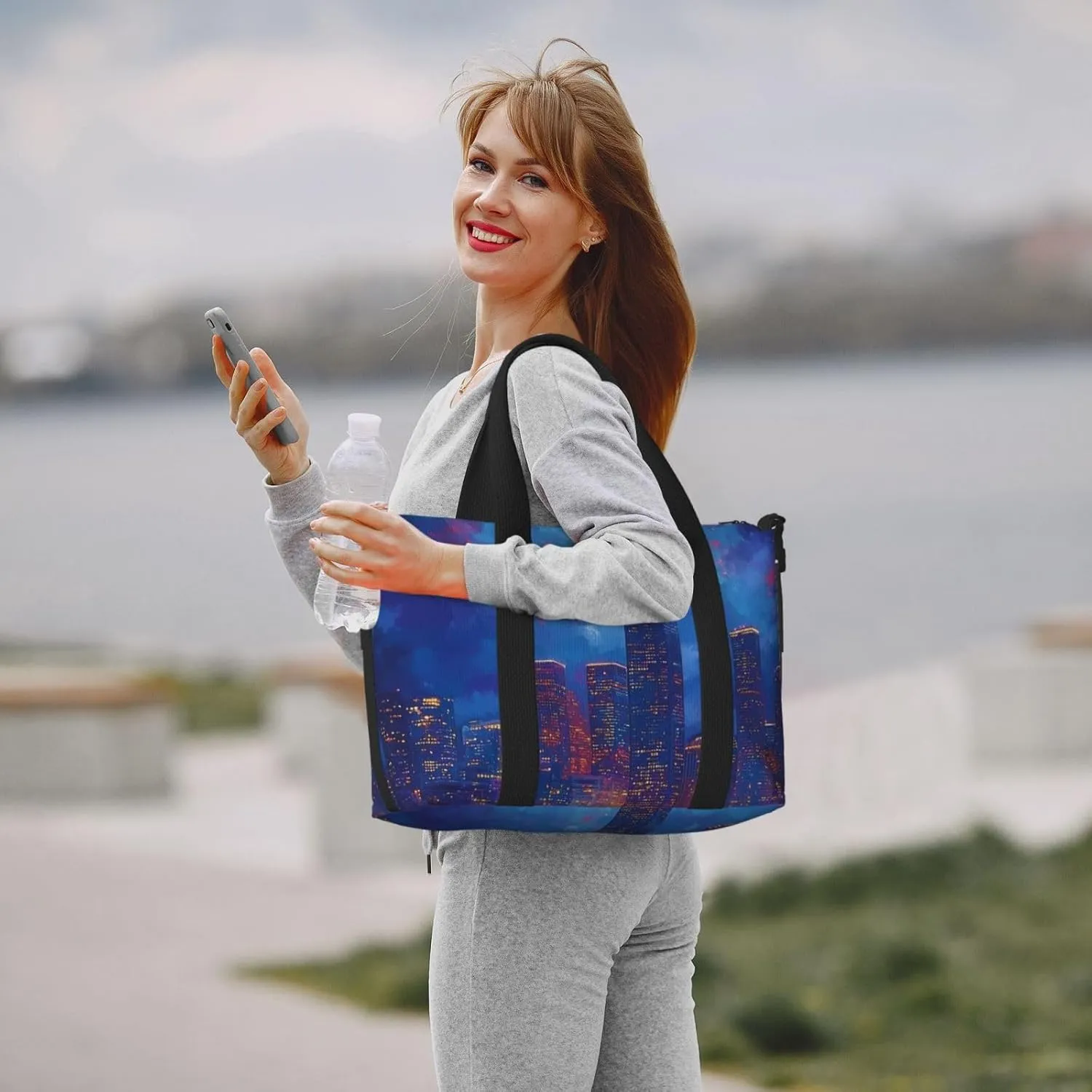 night skyline Houston print Travel Duffel Bag, Sports Tote Gym Bag, Swim Pool Bag Large Shoulder Tote Bag for Beach Weekender