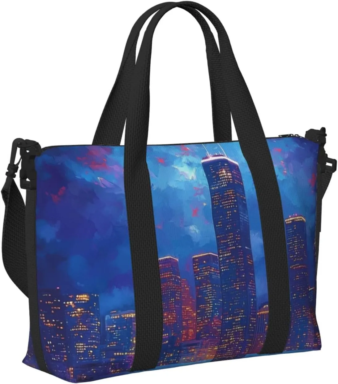 night skyline Houston print Travel Duffel Bag, Sports Tote Gym Bag, Swim Pool Bag Large Shoulder Tote Bag for Beach Weekender
