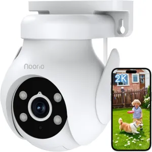 Noorio 2K Security Camera Outdoor 360° Pan/Tilt, Two Way Talk Wired Outdoor Camera for Home Surveillance, 24/7 Recording, Color Night Vision, Cloud & SD Card Storage, Compatible with Alexa, 2.4G WiFi