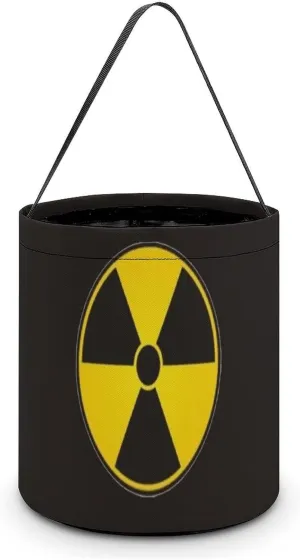 Nuclear Radiation Warning Sign Funny Halloween Candy Bags Trick-o-r-Treat Tote Bag Reusable Bucket Storage Basket Handbag Party Novelty