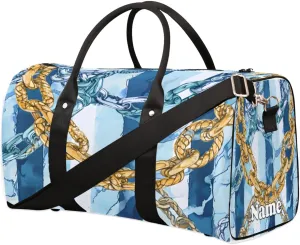 Ocean Coil Chain Background Sports Tote Gym Duffel Bag Customized Name for Women & Men,Waterproof Beach Bag Foldable Personal Item Travel Bag for Weekender Overnight Dance Carry-On Bag