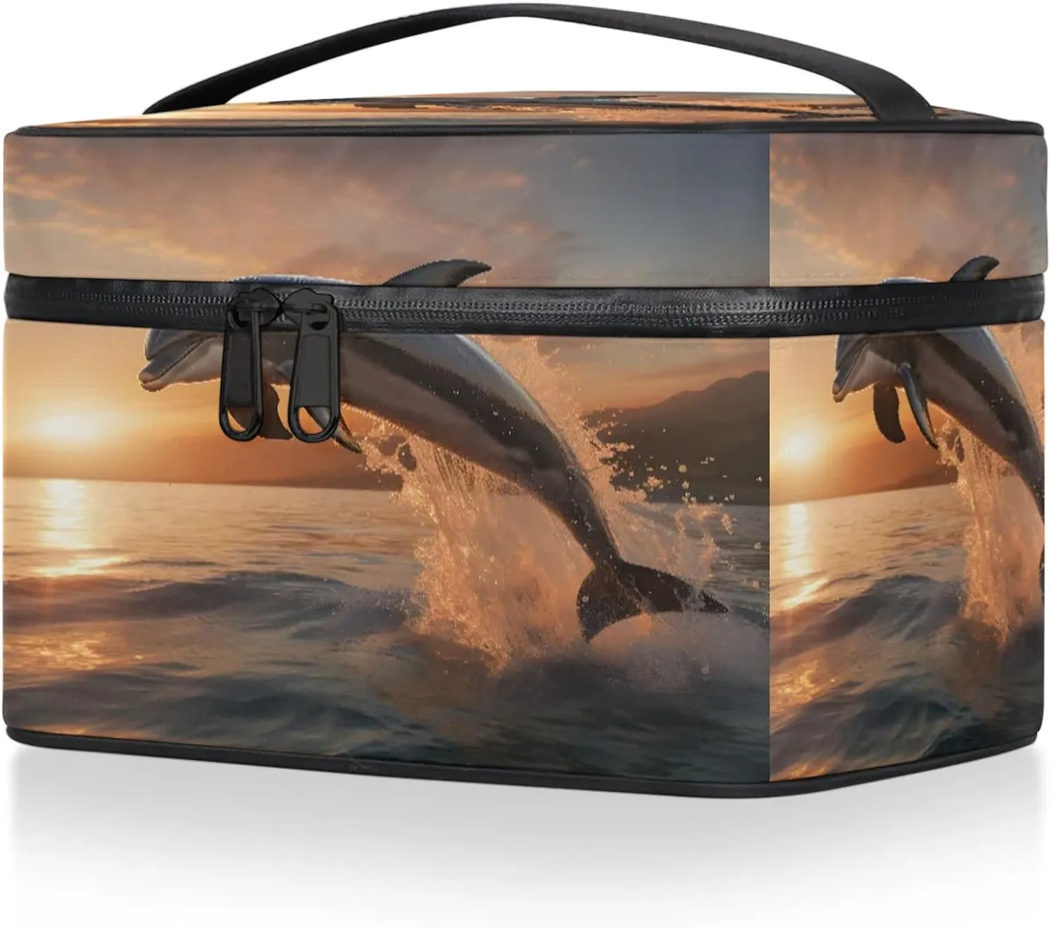 Ocean Dolphin Travel Toiletry Bag Large Capacity Makeup Case Organizer with Handle Cosmetic Case for Women Girls