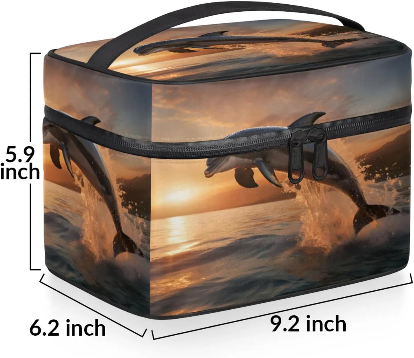 Ocean Dolphin Travel Toiletry Bag Large Capacity Makeup Case Organizer with Handle Cosmetic Case for Women Girls