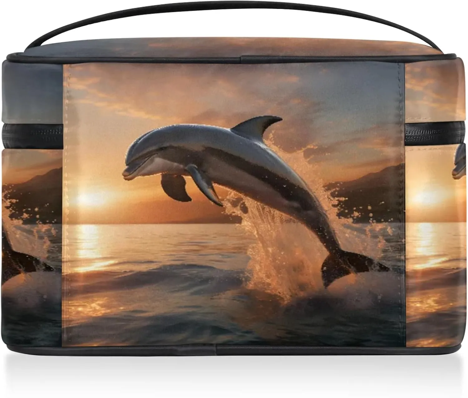 Ocean Dolphin Travel Toiletry Bag Large Capacity Makeup Case Organizer with Handle Cosmetic Case for Women Girls