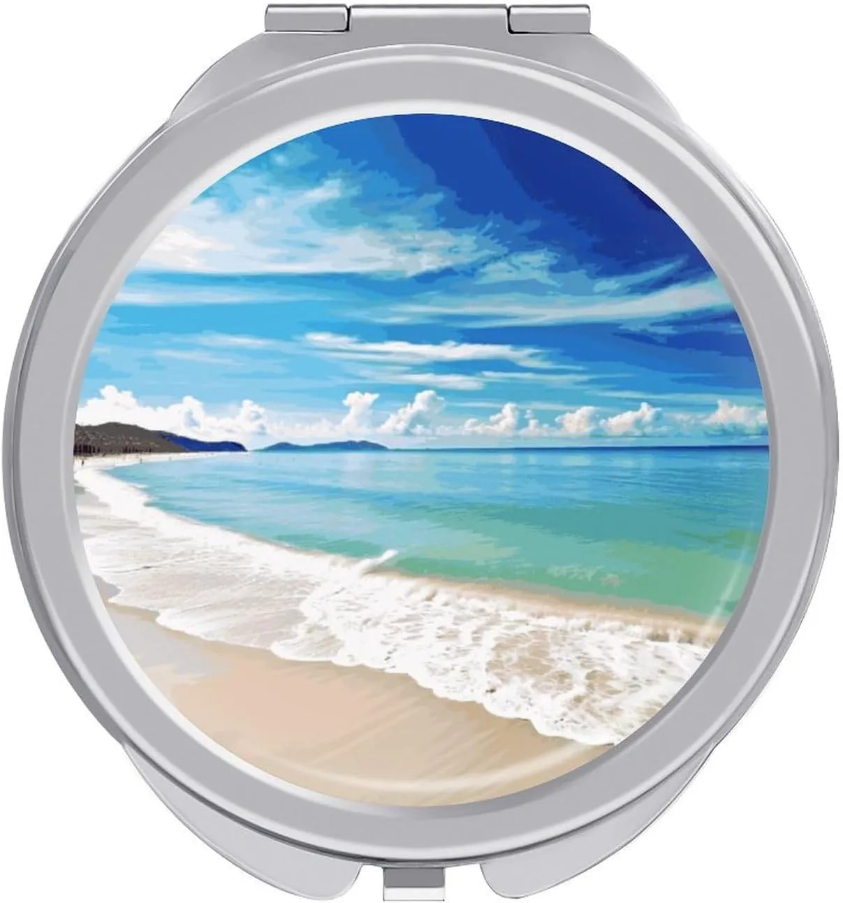 Ocean Sea Beach Makeup Mirror Mini Foldable Cosmetic Mirror Ultra Thin Lightweight Vanity Mirrors Compact Portable for Travel, Makeup, Bathroom