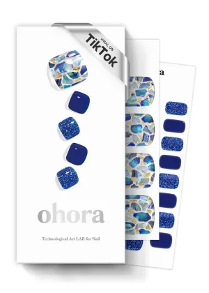 ohora Semi-Cured Gel Pedicure Strips 34pcs(P Positano) - Includes 16 Solid Color, 14 Accent Wraps, 2 Prep Pads, Nail File & Wooden Stick