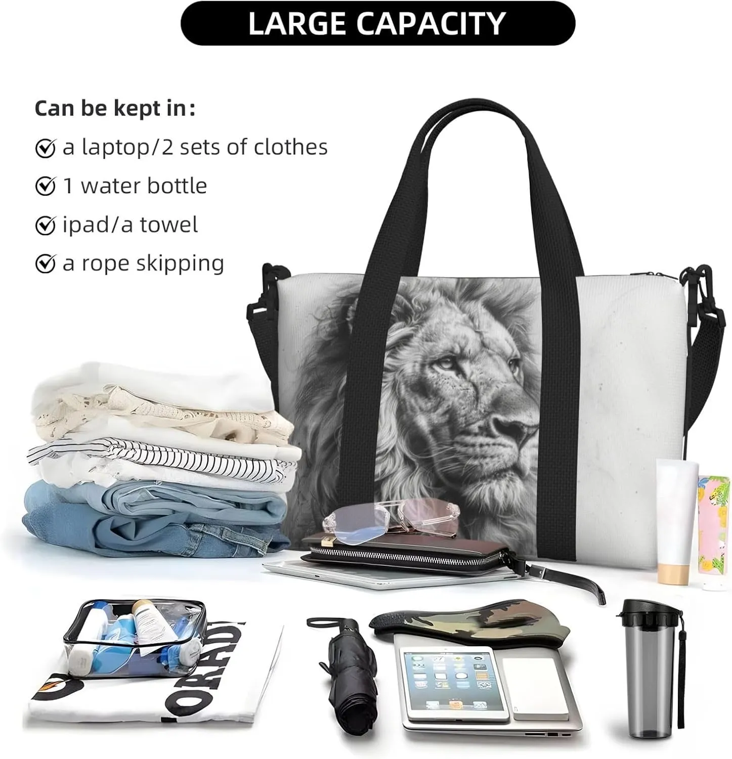 old lion print Travel Duffel Bag, Sports Tote Gym Bag, Swim Pool Bag Large Shoulder Tote Bag for Beach Weekender