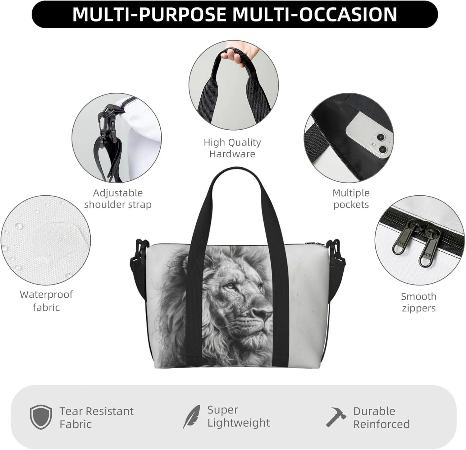 old lion print Travel Duffel Bag, Sports Tote Gym Bag, Swim Pool Bag Large Shoulder Tote Bag for Beach Weekender