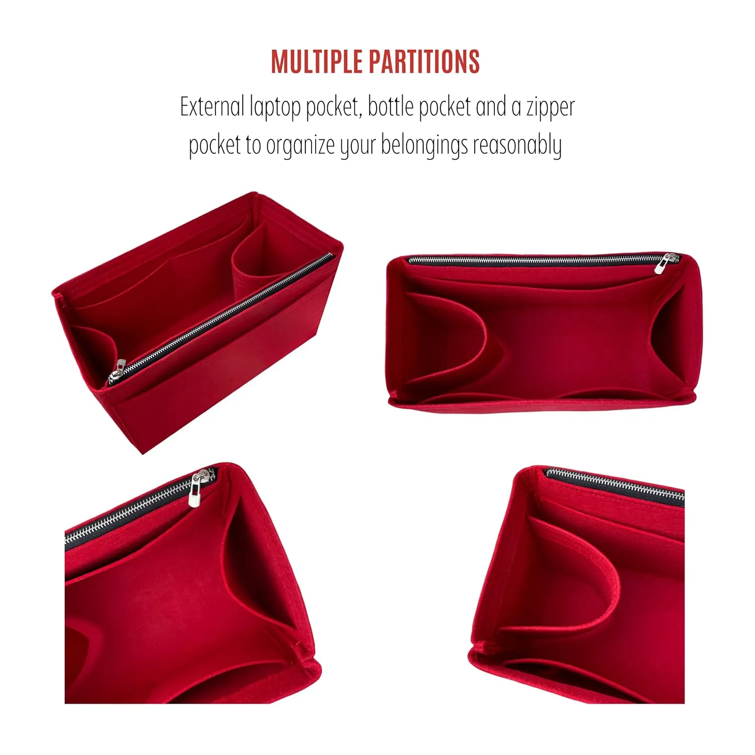 Ophidia GG Medium Tote Bag Organizer, Ophidia GG Large Tote Bag Organizer, Handmade 3mm Premium Felt Snug Sturdy Gold Zipper (For Ophidia Large Size, Red)