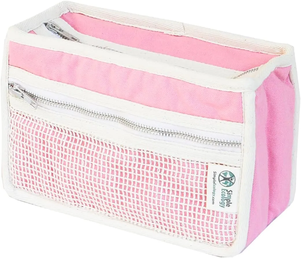 Organic Cotton Canvas Padded Toiletry, Cosmetic, Travel Bag - Pink
