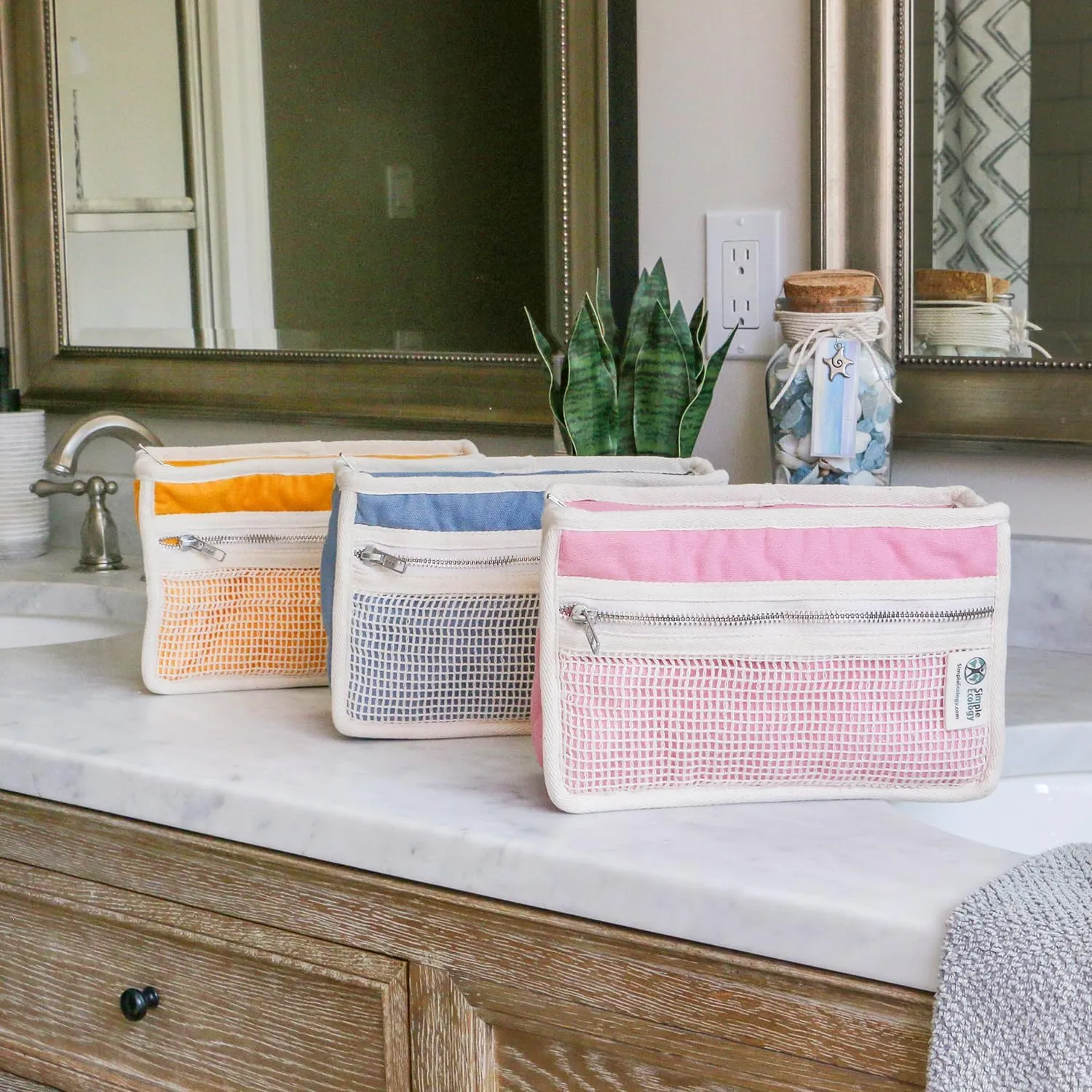 Organic Cotton Canvas Padded Toiletry, Cosmetic, Travel Bag - Pink