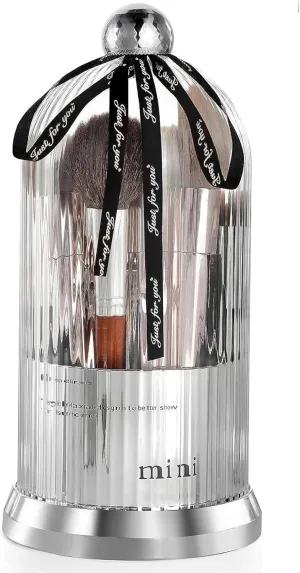 Organize Makeup 360° Rotating Dustproof Cosmetic Display Case - Waterproof, Dustproof, and Multi-Functional Perfect for Makeup Brushes, Lipsticks,Silver