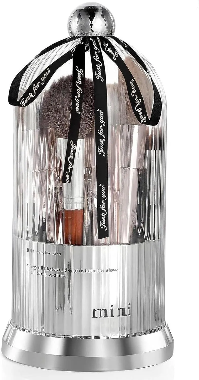 Organize Makeup 360° Rotating Dustproof Cosmetic Display Case - Waterproof, Dustproof, and Multi-Functional Perfect for Makeup Brushes, Lipsticks,Silver